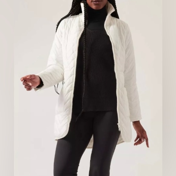 NWOT, Athleta Quilted w/ Belt "Mendocino Coat" in Magnolia White, Sz Medium TALL - Picture 2 of 14